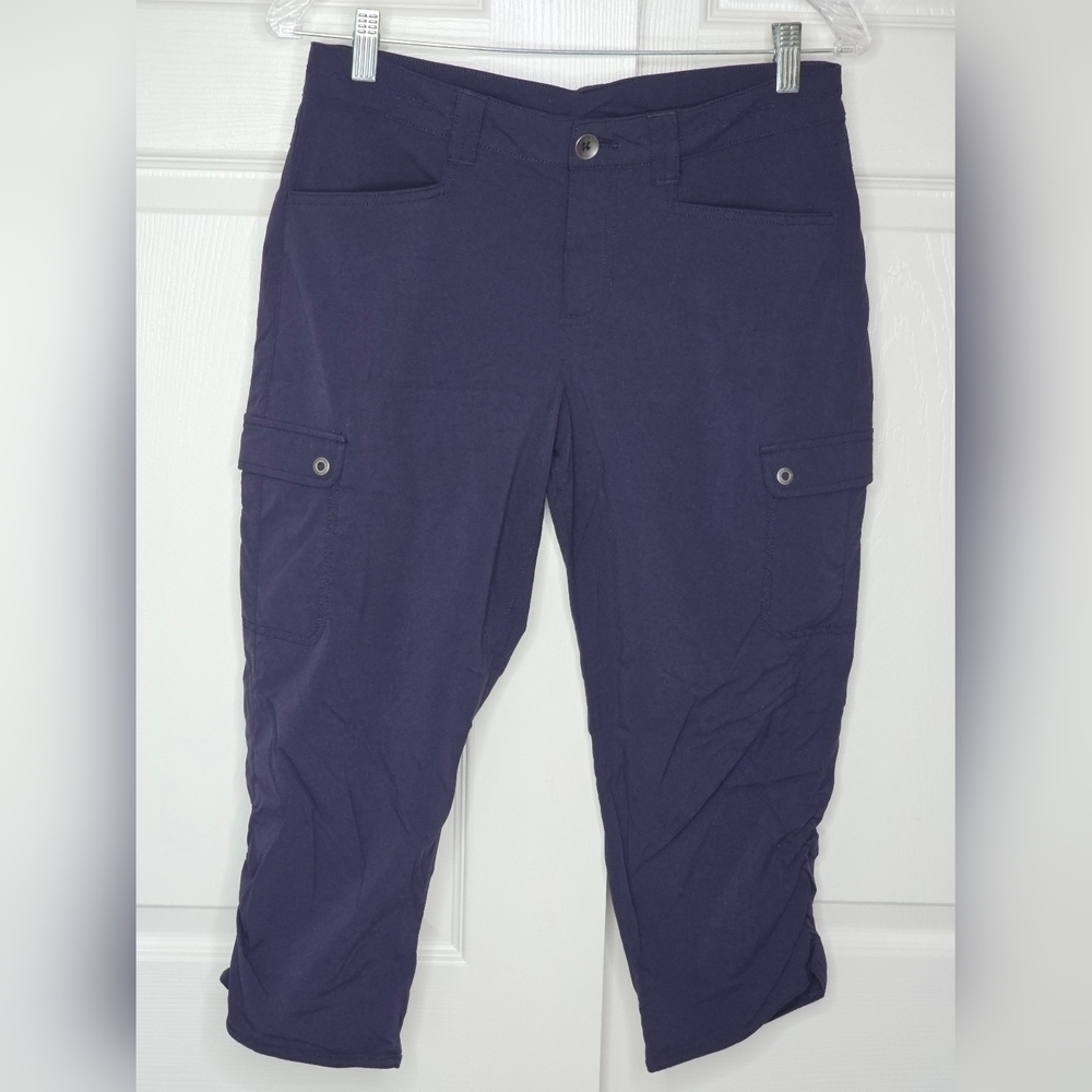 Eddie Bauer Women's Atlantic Blue Horizon Ruched Capris Travex Size 6